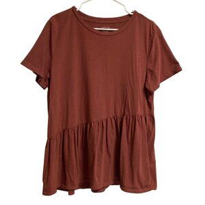 Women's GAP Asymmetrical Ruffled Short-Sleeve T-Shirt CHESTNUT Size Large Tall